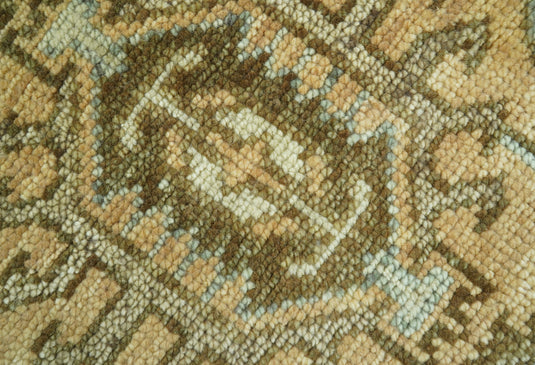 Custom Made Traditional Trible Camel And Gray Hand Knotted Wool Area Rug