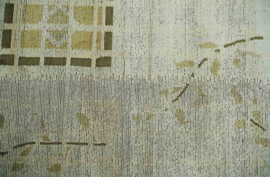 Modern Geometrical Floral Hand Knotted Olive and Ivory 4x6 ft Bedroom, Living Room Rug Wool and Art Silk Area Rug