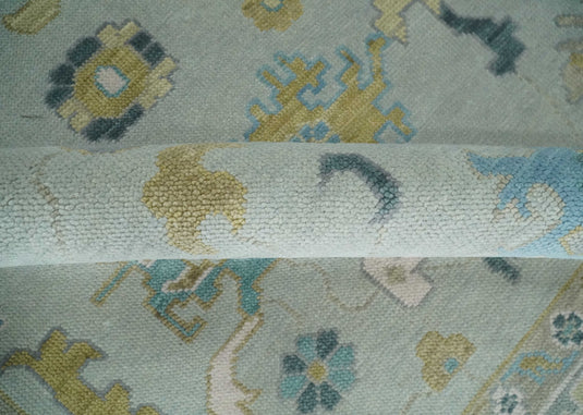 Custom Made Modern Oushak Hand Knotted Gray, Blue, Brown And Ivory Wool Area Rug