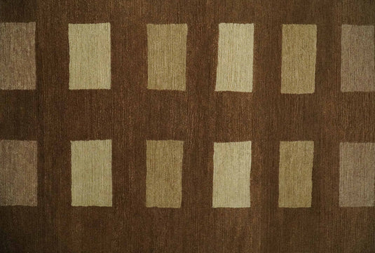 Modern Geometrical Pattern Hand Knotted Brown, Beige and Ivory 4x6 ft Bedroom, Living Room Rug Wool and Art Silk Area Rug