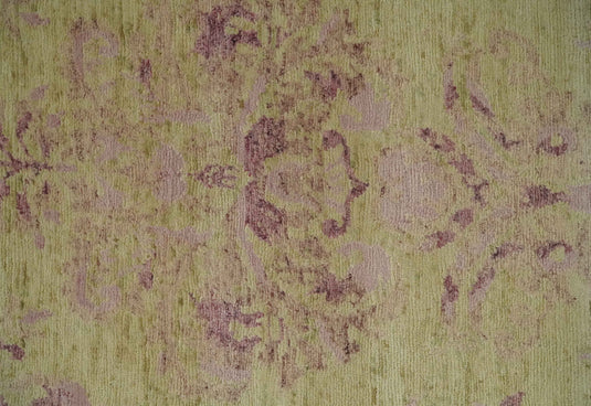 Traditional Floral pattern Hand Knotted Olive and Purple 3x5 ft Bedroom, Living Room Rug Wool Silk Area Rug