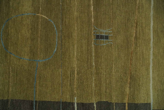 Modern Geometrical Hand Knotted Olive and Charcoal 5x8 ft Bedroom, Living Room Rug Wool and Viscose Area Rug