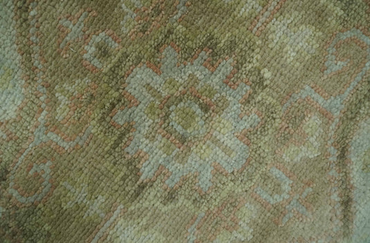Custom Made Hand Knotted Olive And Beige Traditional Design Wool Rug Wool Area Rug