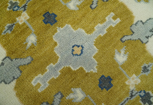 Hand Knotted Turkish Oushak Gold, Blue, Ivory And Gray Wool Rug 6x9 ft Ideal for Living, Bedroom And Dining Rooms | CP240769