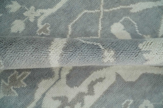 Traditional 8x10 Hand Knotted Charcoal, Ivory and Beige Oriental Oushak Wool Area Rug