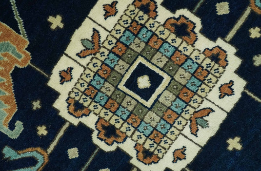 Black, Rust, And Green Traditional Serapi Hand Knotted Wool Rug 9x12 ft Ideal for Living, Bedroom And Dining Rooms | CP1811912B