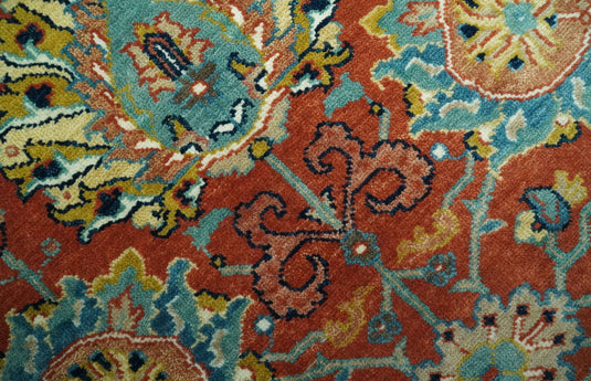 Hand Knotted Traditional Floral Rust, Blue, Black, Olive And Gold Wool Rug 8x10 ft Ideal for Living, Bedroom And Dining Rooms | CP2433810