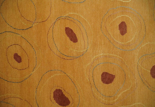 Contemporary geometrical Hand knotted Mustard and Rust 5x8 ft Bedroom, Living Room Rug Wool and Viscose Area Rug