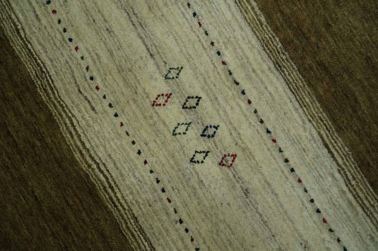 Lori Ivory And Green Handloomed 4.6x6.6 ft Bedroom, Living Room Rug Wool Area Rug