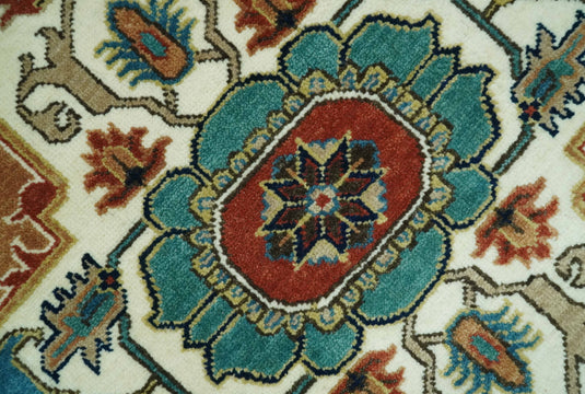 Hand Knotted Traditional Herati Rust, Blue, Teal And Ivory Wool Rug 8x10 ft Ideal for Living, Bedroom And Dining Rooms | CP2457810