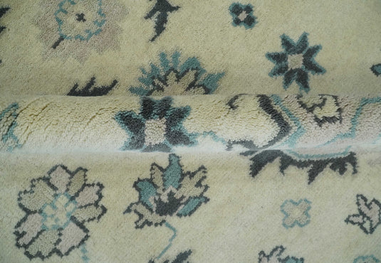 Traditional 8x10 Beige and Blue Hand Knotted Oriental Oushak Wool Area Rug