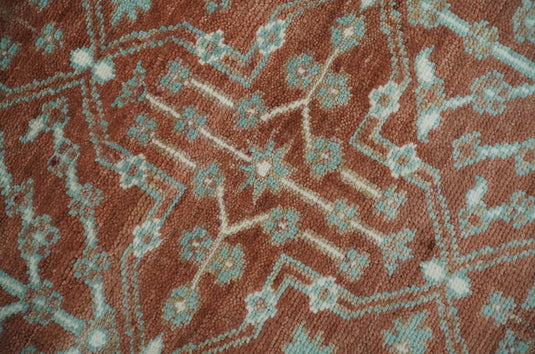 Turkish Floral Rust and Aqua Hand knotted 8x10 wool Area Rug