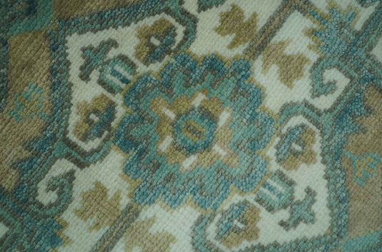 Custom Made Traditional Heriz Beige, Blue And Ivory Hand Knotted Wool Rug Wool Area Rug