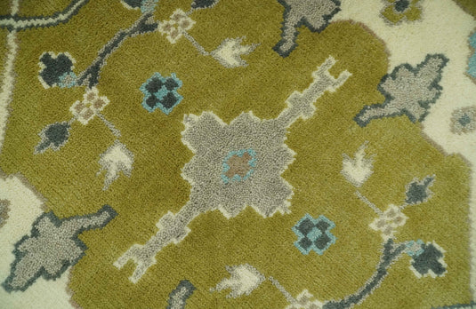 Hand Knotted Oriental Oushak Olive, Ivory, Gray And Blue Wool Rug 6x9 ft Ideal for Living, Bedroom And Dining Rooms | CP240269
