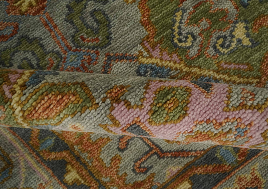 Traditional Antique Moss  Hand knotted Oushak Silver, Rust and Pink Wool Area Rug,4x6, 5x8, 6x9, 8x10, 9x12,10x14 and 12x15 Living Room Rug | CP616S