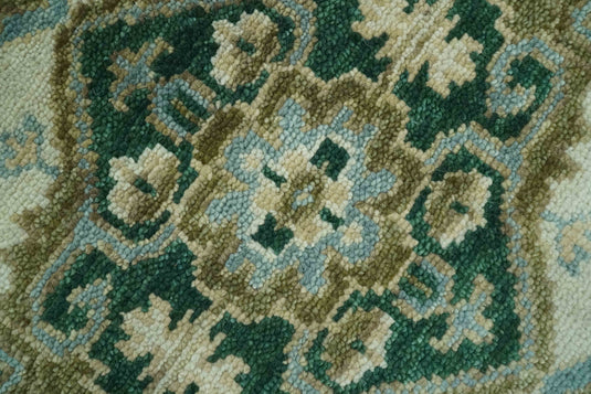 Green, Beige And Ivory Traditional Heriz Hand Knotted Wool Rug 8x10 ft Ideal for Living, Bedroom And Dining Rooms