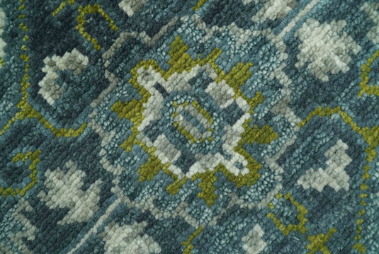 Custom Made Antique Style Traditional Heriz Green and Gray Hand Knotted Wool Area Rug