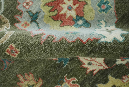 Traditional Oushak Green And Beige Hand Knotted Wool Rug 10x14 ft Ideal for Living, Bedroom And Dining Rooms