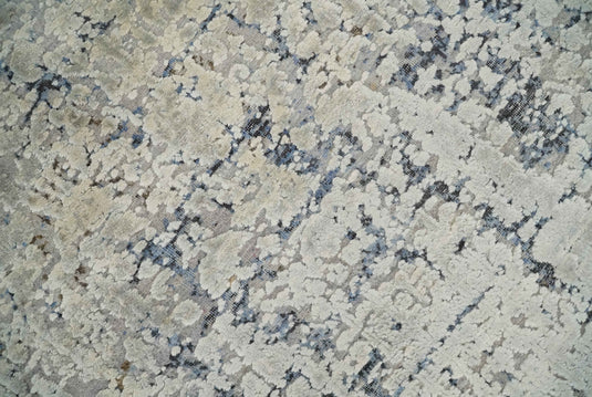 Traditional Floral Silver, Beige And Charcoal Hand Knotted 8x10 ft Bedroom, Living Room Rug Wool And Original Silk Area Rug