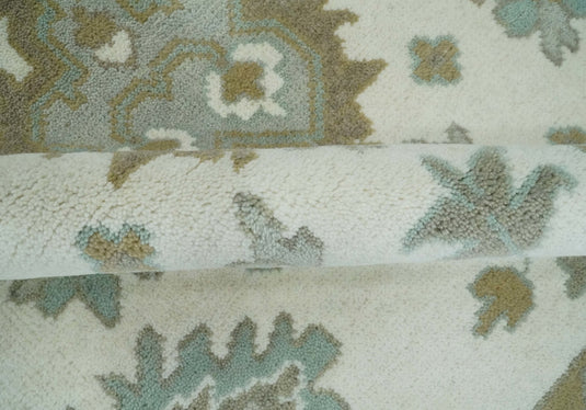 Traditional Persian Oushak Hand knotted Ivory, Beige and Aqua 8x10 wool Area Rug