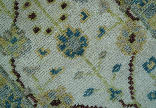 Traditional Oushak Design Ivory And Blue 2x3 ft Hand Knotted Wool Area Rug