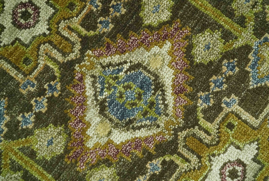 Traditional Vintage Style Earthy Green and Silver Hand Knotted Wool Rug 8x10 ft Ideal for Living, Bedroom And Dining Rooms
