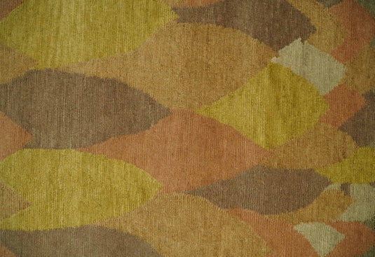 Modern Floral and Geometrical Pattern Hand knotted Yellow, Brown, orange and Ivory 4x6 ft Bedroom, Living Room Rug Wool Area Rug