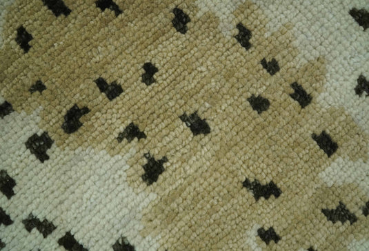 Leopard Print Ivory, Olive And Charcoal Hand Knotted 8x10 ft Wool Rug Ideal for Living, Bedroom And Dining Rooms