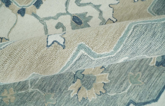 Traditional Medallion Gray And Ivory Hand Tufted Wool Area Rug- (FC)