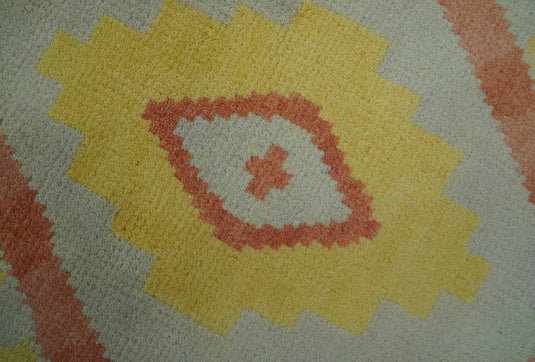 Southwestern Peach, Silver And Yellow Hand knotted Wool Rug 8x10 ft Ideal for Living, Bedroom And Dining Rooms