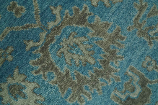 Custom Made Traditional Oushak Teal, Gray And Charcoal Hand Knotted Wool Area Rug