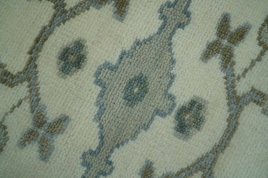 Custom Made Ivory And Gray Oriental Oushak Hand Knotted Wool Rug Wool Area Rug
