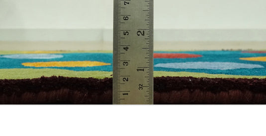 Modern Christmas Tree Green, Blue, Red And Yellow Hand Tufted 2x3 ft Bedroom, Kids Room Rug Wool Area Rug