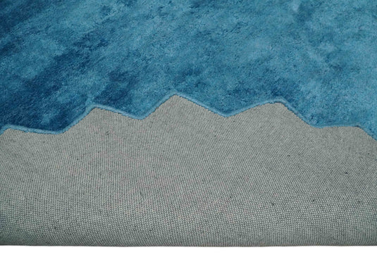 Modern Solid Blue Reflections Hand Tufted 4x4R ft Bedroom, Living Room Rug Art Silk Area Rug