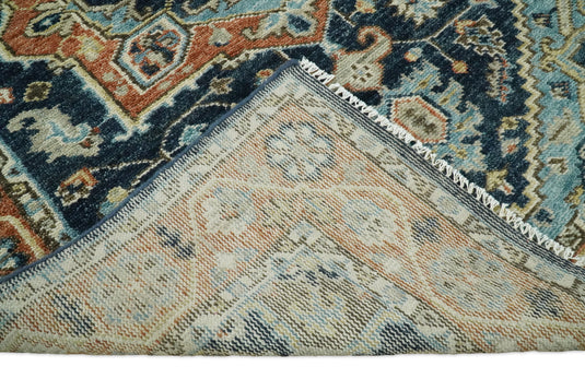 Traditional Heriz Hand knotted Blue and Rust 9x12 ft Bedroom, Living Room Rug ,wool Area Rug