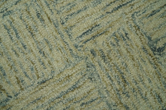 Hand Tufted Interlocking Squares Gray, Ivory And Olive Wool Rug 5x7.6 ft Ideal for Living, Bedroom And Dining Rooms