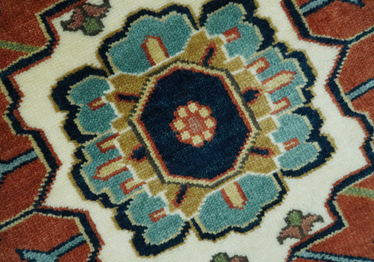 Hand Knotted Ivory, Black And Rust Traditional Floral Wool Rug 9x12 ft Ideal for Living, Bedroom And Dining Rooms | CP2471912