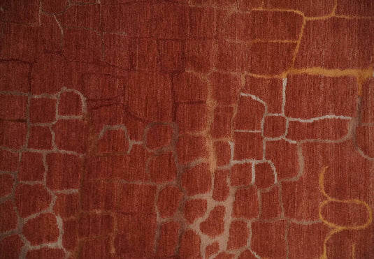 Contemporary Geometrical Pattern Handloom Rust 5x7 ft Bedroom, Living Room Rug , Wool, Art Silk Area Rug AAOC1157