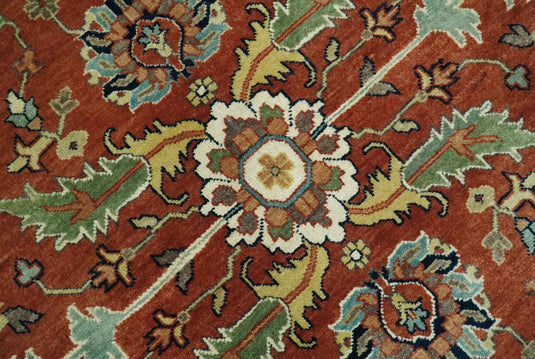 Hand Knotted Herati Rust, Green, Yellow, Blue And Black Wool Rug 8x10 ft Ideal for Living, Bedroom And Dining Rooms | CP2434810
