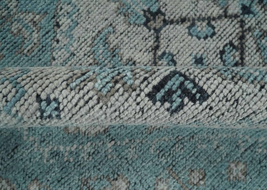 Traditional Antique Tribal Pattern Gray And Blue Hand Knotted 8x10 ft Bedroom, Living Room Rug Wool Area Rug