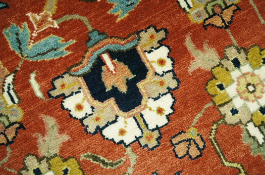 Hand Knotted Traditional Floral Rust, Beige, Blue And Ivory Wool Rug 8x10 ft Ideal for Living, Bedroom And Dining Rooms | CP2438810