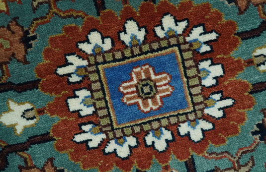 Hand Knotted Traditional Antique Herati Rust, Black, Teal And Olive Wool Rug 8x10 ft Ideal for Living, Bedroom And Dining Rooms | CP2454810