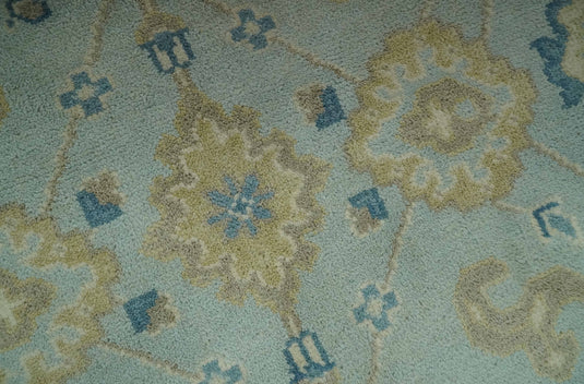 Custom Made Hand Knotted Traditional Pattern Blue And Beige Wool Area Rug