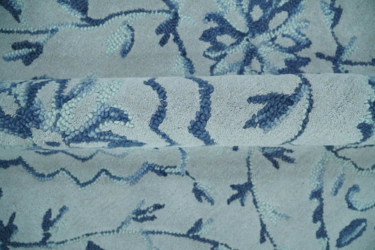 Hand Tufted Damask Pattern Blue And Gray Wool Rug 5x8 ft Ideal for Living, Bedroom And Dining Rooms