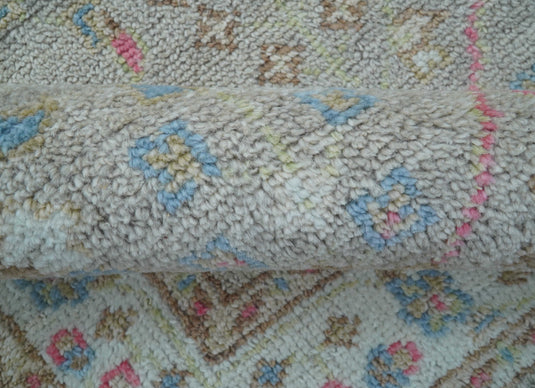 Traditional Oushak Design 4x6 ft Hand Knotted Ivory and Blue Wool Area Rug