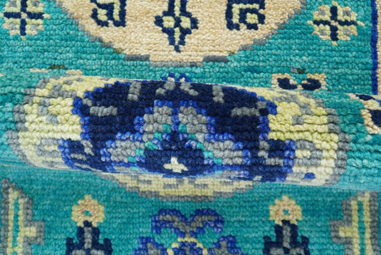 Traditional Khotan Design Teal And Blue 3x6 ft Hand Knotted Wool Area Rug