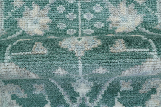 Traditional Oushak Design Green 2.6x9 ft Hand Knotted Wool Area Rug