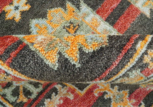 Traditional 8x10 ft Hand Knotted Charcoal And Red Wool Area Rug
