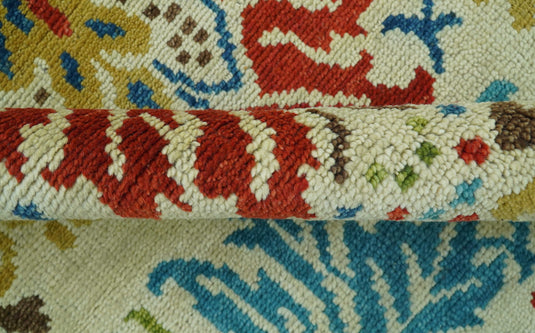 Vintage Floral Beige And Blue 8x10 Hand Knotted Wool Ideal for Living, Bedroom And Dining Rooms