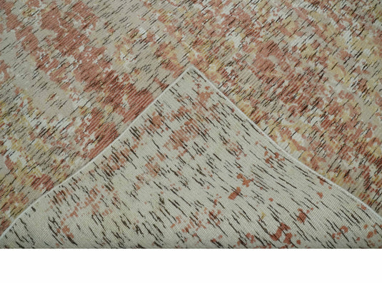 Modern Abstract Peach, Ivory, Gold and Beige Handloom 5x8 ft Bedroom, Living Room Rug Wool And Viscose Area Rug